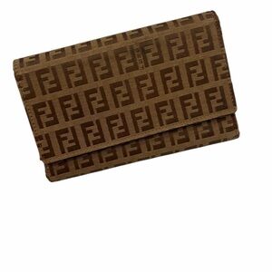 Fendi Zucca Canvas Trifold Wallet Brown FF Logo Vintage